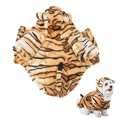 Xiaocao Hundebekleidung, Hunde-Hoodie-Mantel, warme, weiche Haustier-Halloween-Kleidung mit Tigermuster, Hunde-Herbst-Winter-Outfits für kleine, mittelgroße und große Hunde von Xiaocao