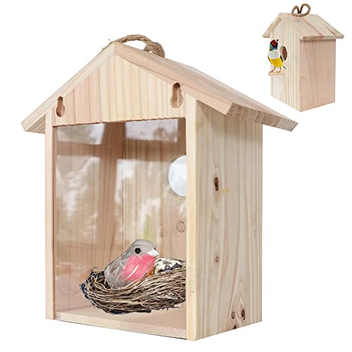 Holz-Vogelhaus mit Saugnapf, Wildvogelbeobachtungs-Nistkasten, Eichhörnchen-sicherer Vogelhäuschen am Fenster, für Naturliebhaber oder Vogelliebhaber von Xiaoxin