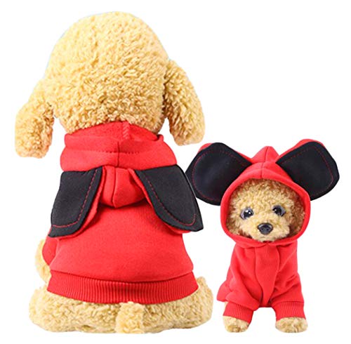 XIAOYU Haustier Hund Kapuzen Kleidung Bekleidung Welpen Katze warme Hoodies Mantel Pullover für kleine Hunde mit niedlichen Hut, Rot, M von XIAOYU