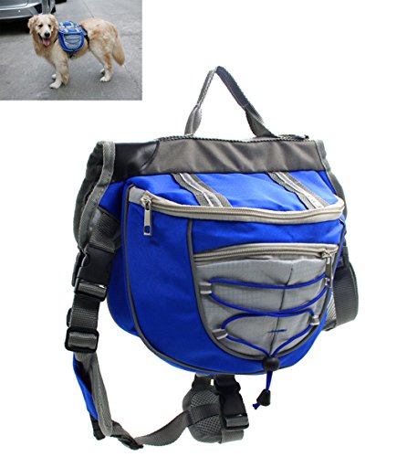 XIAOYU Hund Rucksack, verstellbare Satteltasche Kabelbaum Träger, für Reisen Wander-Camping, blau, L von XIAOYU