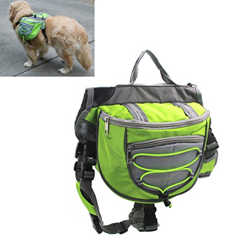 XIAOYU Hund Rucksack, verstellbare Satteltasche Kabelbaum Träger, für Reisen Wandercamping, grün, S von XIAOYU