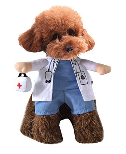 XIAOYU Welpe Hund Katze Halloween Kostüm, Doktor Stil Kostüm, Arzt Mantel Medizin Box für Hund Katze Cosplay Party, M von XIAOYU