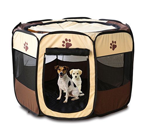 Xiaoyu tragbare Haustier Laufstall Käfig, Indoor/Outdoor Hund Kiste, geeignet für Hunde/Katzen/Kleintiere, beige-braun, S von Xiaoyu