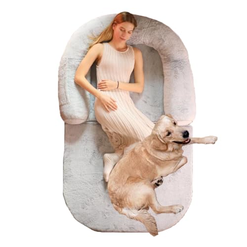 Xifamniy Hundebett für Erwachsene in Erwachsenengröße, für Menschen und Haustiere, grau, faltbar, mit Kissen und Decken (grau/faltbar) von Xifamniy