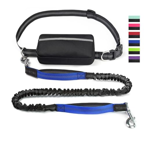 Freihändige Hundeleine Joggen Zubehör, Joggingleine Hunde Mit Bauchgurt, Leine Laufleine Zum Joggen Laufen Wandern Mit Dual Griffe, Anti-Stress Fahrradleine Reflektierende Nähte(Blau) von Xifyjus