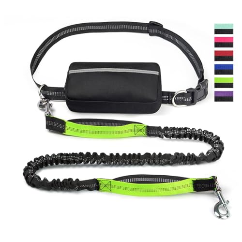 Freihändige Hundeleine Joggen Zubehör, Joggingleine Hunde Mit Bauchgurt, Leine Laufleine Zum Joggen Laufen Wandern Mit Dual Griffe, Anti-Stress Fahrradleine Reflektierende Nähte(Grün) von Xifyjus