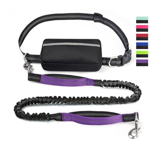 Freihändige Hundeleine Joggen Zubehör, Joggingleine Hunde Mit Bauchgurt, Leine Laufleine Zum Joggen Laufen Wandern Mit Dual Griffe, Anti-Stress Fahrradleine Reflektierende Nähte(Lila) von Xifyjus