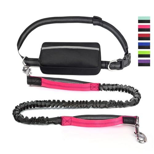 Freihändige Hundeleine Joggen Zubehör, Joggingleine Hunde Mit Bauchgurt, Leine Laufleine Zum Joggen Laufen Wandern Mit Dual Griffe, Anti-Stress Fahrradleine Reflektierende Nähte(Rosenrot) von Xifyjus