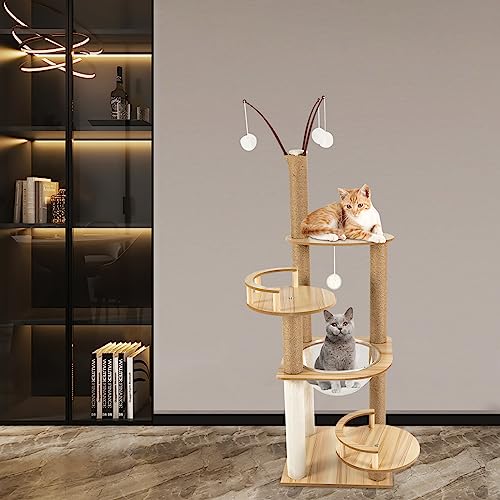 Katzen Kratzbaum - Groß Kratzbäume Kratzbaum Katzen 132cm hoch mit 3 Kratzsäulen, 3 Plattformen, Plüschball, Raumkapsel für Katzen Katzen Kratzbaum - Groß Kratzbäume Kratzbaum Katzen 132cm hoch mit 3 Kratzsäulen, 3 Plattformen, Plüschball, Raumkapsel für Katzen von Xigner