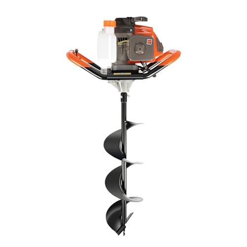 Xigner 71CC Benzin Erdbohrer 2-Takt Gartenbohrer Erdlochbohrer mit 3 Bohrern (100, 150, 200 mm) Handerdbohrer Motor für Zaunpfosten, Handheld Erdbohrgerät von Xigner