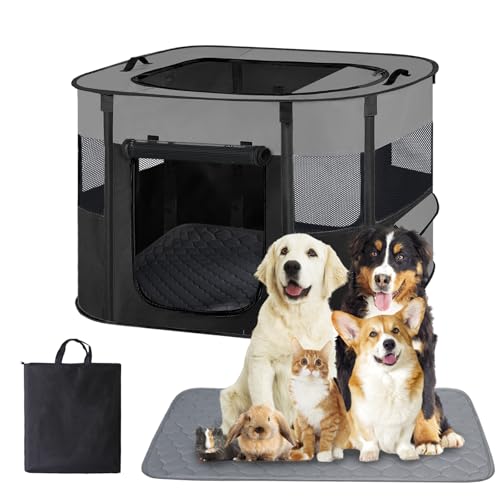 Tragbares Laufgitter für Hunde, Katzen, Kaninchen, Käfig für Reisen, wasserabweisend, atmungsaktiv, Schattenabdeckung, für drinnen und draußen, Reisen, Camping, für kleine Welpen, Grau, L Tragbares Laufgitter für Hunde, Katzen, Kaninchen, Käfig für Reisen, wasserabweisend, atmungsaktiv, Schattenabdeckung, für drinnen und draußen, Reisen, Camping, für kleine Welpen, Grau, L von Xihan