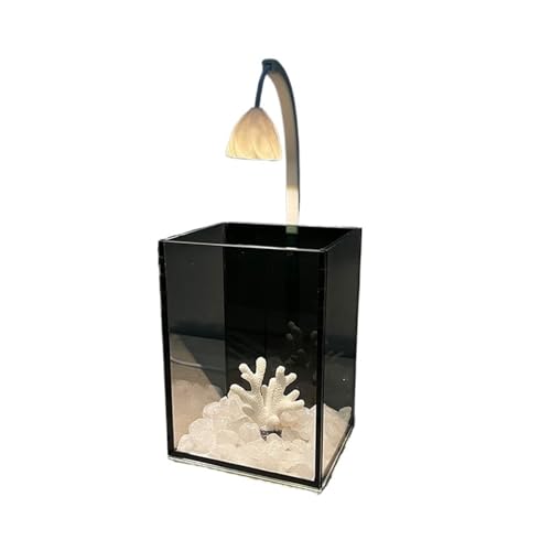 Aquarien Glasaquarium for kleine Fische, kleines Aquarium for den Schreibtisch, mit Beleuchtung, fürs Büro, Schwarze Rückseite, Mini-Aquarium, Heimdekoration Desktop-Aquarium von Xilin-872