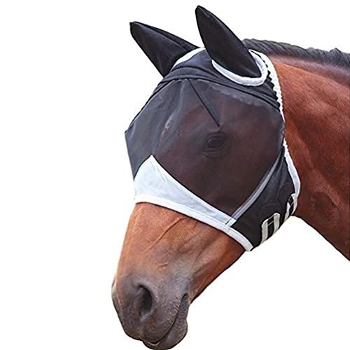 Ximai Pferde Fliegenmaske Horse Fly Mask Fliegenschutzmaske Insektenschutz UV-Schutz (Large/Black) von Ximai