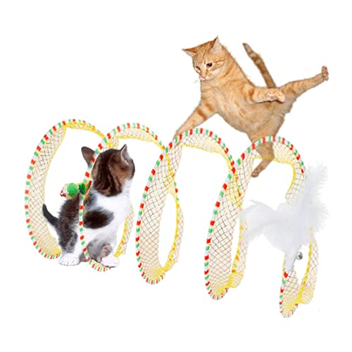 Katzentunnelspielzeug - Teasing Feather Faltbare interaktive S-förmige Röhre,Tragbarer Indoor-Tunnel mit Plüschmaus für Katzen, Tiererkundungs-Anti-Kratz-Röhre Ximan von Ximan