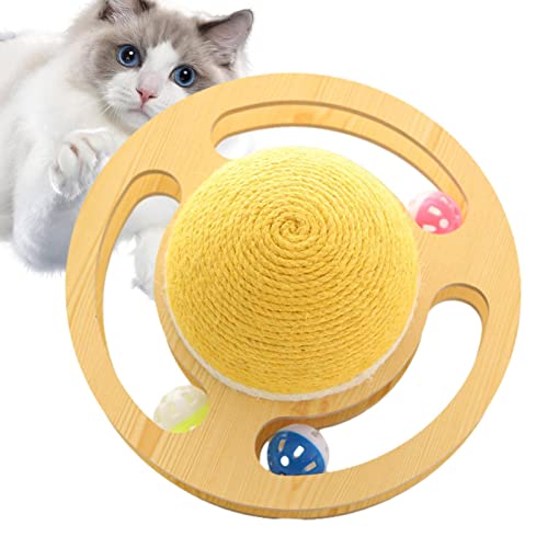Ximan Katze Kratzball | Space Asteroid Sisal Interaktiver Katzenball,Bewegliches Katzenspielzeug mit Drehtellerbahn, DREI Glockenkugeln zum Schleifen von Krallen von Ximan