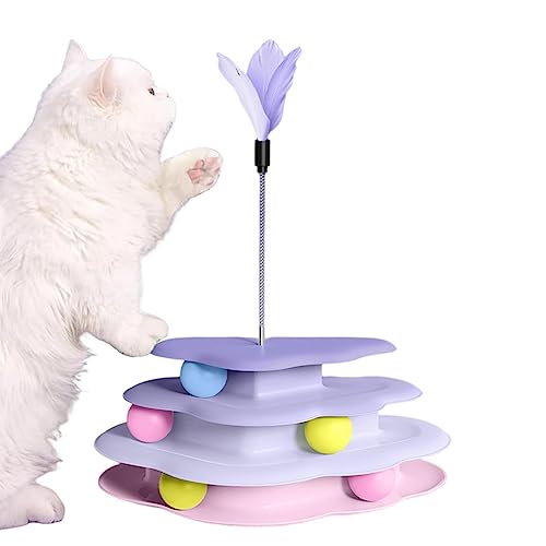Ximan Katzen-Kugelbahn-Spielzeug - Vierschichtiges wolkenförmiges Katzen-Kugelbahnspielzeug | Mehrstufiger Katzen-Drehball mit Feder-Katzenspielzeug zum Trainieren und Jagen von Ximan