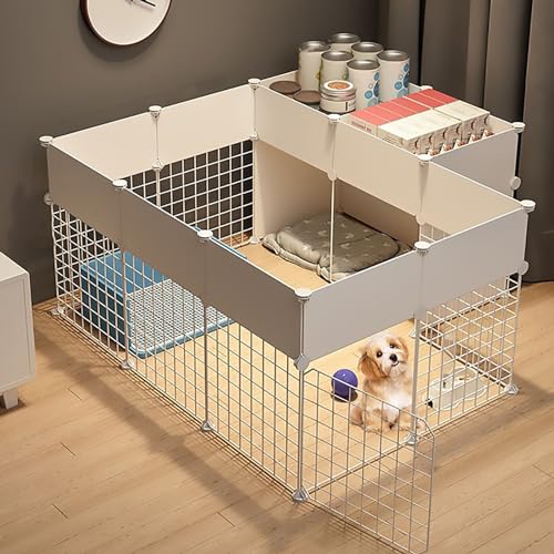 Katzengehege für den Innenbereich, DIY-Design-Hundekiste, mit Toilettenbereich, Hundezaun, abnehmbarer Kleintierkäfig aus Metall, für Kätzchen, Kaninchen und Kleintiere (Größe: 111 x 111 x 54 cm) Warm von Ximengyuan