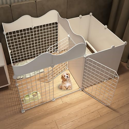 Katzengehege für den Innenbereich, Hundebox im DIY-Design, mit Toilettenbereich, Hundezaun, abnehmbarer Kleintierkäfig aus Metall, für Kätzchen, Kaninchen und Kleintiere (Größe: 127 x 75 x 47 cm) Warm von Ximengyuan