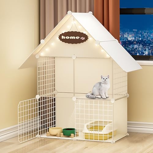 Katzenkäfig für den Innenbereich, DIY-Haustierzaun, Katzenkäfig, Kätzchenhaus, Kleintierkäfig aus Metalldraht für den Haushalt, geeignet für 1–2 Katzen (Farbe: Stil 3, Größe: D-75 x 39 x 110) Warm as von Ximengyuan