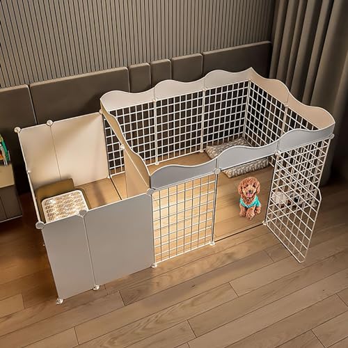 Kleiner Hundezaun, Hundelaufstall, Draht-Welpentransportbox für den Innenbereich, EIN Zimmer, EIN Badezimmer, großer Raum, mit Toiletten-Trainingsbereich (Größe: 163 x 75 x 47 cm) Warm as Ever von Ximengyuan