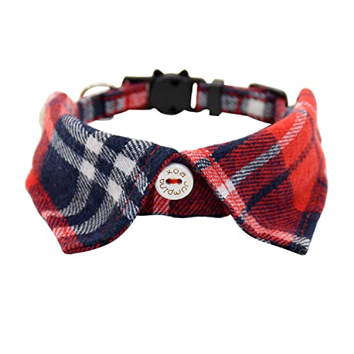 Revers Katzenhalsband Breakaway mit Glocke, Plaid Umlegehalsband Katzenhalsband für Kätzchen, verstellbar 22,9–27,9 cm (Rot Plaid 3) von Ximipet