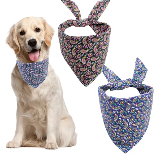 Ximipet Cashewblumen-Hundehalstücher, klassische Popkultur-Blumen, Dreieckstuch für kleine, mittelgroße und große Hunde, Haustiere und Katzen, 2 Stück (Blau & Dunkelgrün) von Ximipet