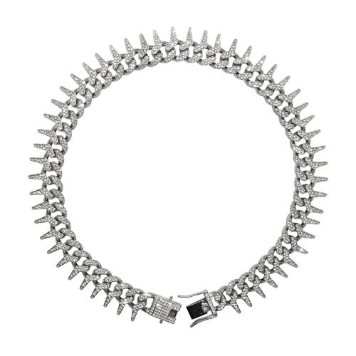 Ximipet Luxus-Hundehalsband mit kubanischen Gliedern, mit Stacheln und Diamantbesatz, verstellbar, 20,3 cm - 76,2 cm, Metall, rutschfeste Sicherheitsschnalle, Hundehalskette für kleine bis große Hunde Ximipet Luxus-Hundehalsband mit kubanischen Gliedern, mit Stacheln und Diamantbesatz, verstellbar, 20,3 cm - 76,2 cm, Metall, rutschfeste Sicherheitsschnalle, Hundehalskette für kleine bis große Hunde von Ximipet