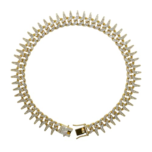 Ximipet Luxus-Hundehalsband mit kubanischen Gliedern, mit Stacheln und Diamantbesatz, verstellbar, 20,3 cm - 76,2 cm, Metall, rutschfeste Sicherheitsschnalle, Hundehalskette für kleine bis große Hunde Ximipet Luxus-Hundehalsband mit kubanischen Gliedern, mit Stacheln und Diamantbesatz, verstellbar, 20,3 cm - 76,2 cm, Metall, rutschfeste Sicherheitsschnalle, Hundehalskette für kleine bis große Hunde von Ximipet