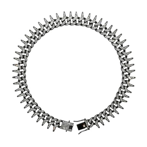 Ximipet Luxus-Hundehalsband mit kubanischen Gliedern, mit Stacheln und Diamantbesatz, verstellbar, 20,3 cm - 76,2 cm, Metall, rutschfeste Sicherheitsschnalle, für kleine bis große Hunde, Schwarz, 35,6 Ximipet Luxus-Hundehalsband mit kubanischen Gliedern, mit Stacheln und Diamantbesatz, verstellbar, 20,3 cm - 76,2 cm, Metall, rutschfeste Sicherheitsschnalle, für kleine bis große Hunde, Schwarz, 35,6 von Ximipet