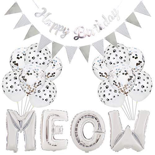 Xinapy Partyzubehör für Katzen, mit Buchstaben und Luftballons, "Happy Birthday"-Banner, Konfetti-Luftballons für Katze, Kätzchen, Geburtstagsparty von Xinapy