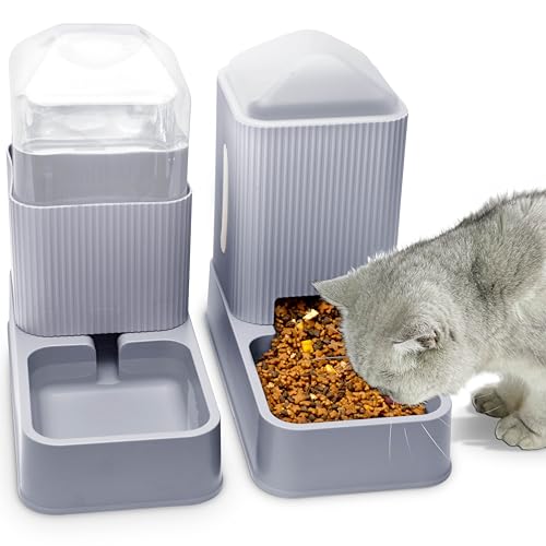 Automatischer Katzenfutterspender mit Wasserspender für Katzen 2er Pack Hundefutter und Wasserspender im Set 1 Gallone x 2 für kleine, mittelgroße Hunde, Welpen und Kätzchen (Gray) von XingCheng-Sport