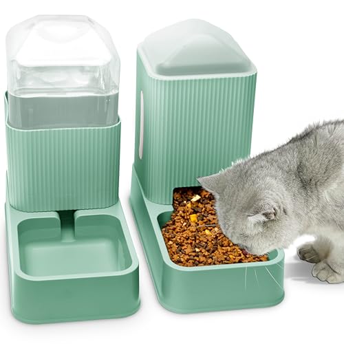 Automatischer Katzenfutterspender mit Wasserspender für Katzen 2er Pack Hundefutter und Wasserspender im Set 1 Gallone x 2 für kleine, mittelgroße Hunde, Welpen und Kätzchen (Green) von XingCheng-Sport