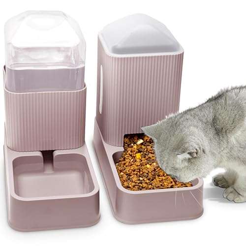 Automatischer Katzenfutterspender mit Wasserspender für Katzen 2er Pack Hundefutter und Wasserspender im Set 1 Gallone x 2 für kleine, mittelgroße Hunde, Welpen und Kätzchen (Pink) von XingCheng-Sport