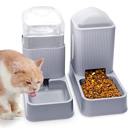 Automatischer Katzenfutterspender mit Wasserspender für Katzen 2er Pack Hundefutter und Wasserspender im Set 1 Gallone x 2 für kleine, mittelgroße Hunde, Welpen und Kätzchen (White) von XingCheng-Sport