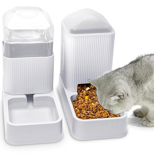 Automatischer Katzenfutterspender mit Wasserspender für Katzen 2er Pack Hundefutter und Wasserspender im Set 1 Gallone x 2 für kleine, mittelgroße Hunde, Welpen und Kätzchen (White) von XingCheng-Sport