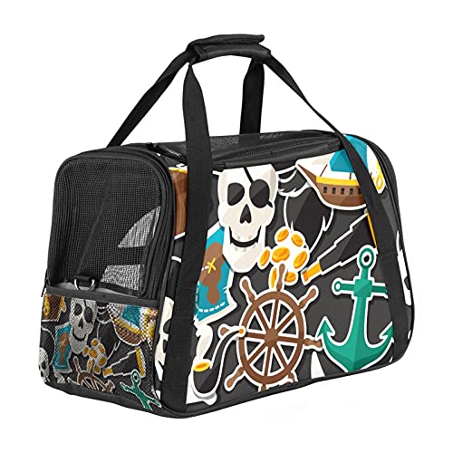 Xingruyun Hundetragetasche Piratenschädel-Kompass Katzentragetasche Faltbare Transporttasche Atmungsaktiv Haustiertasche Für Katzen Und Hunden 43x26x30 cm von Xingruyun