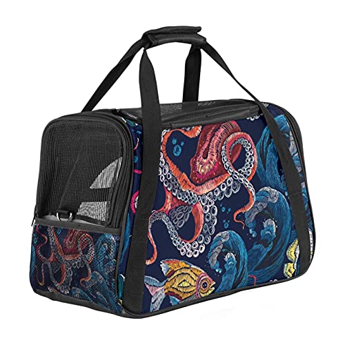 Xingruyun Hundetragetasche Stickerei Oktopus Katzentragetasche Faltbare Transporttasche Atmungsaktiv Haustiertasche Für Katzen Und Hunden 43x26x30 cm von Xingruyun