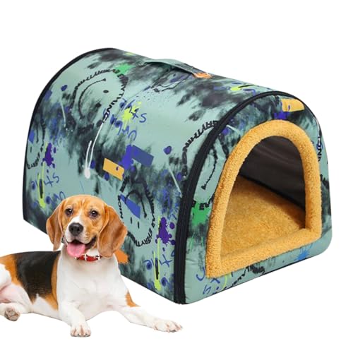 Hundehütte, wasserdicht, für den Außenbereich, wetterfest, isoliert, mit Griff, flauschige Matte für mittelgroße und kleine Hunde | Winterheim für von Xinhuju
