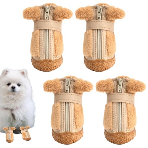 Hundeschuhe für kleine Rassen - Anti -Rutsch -Winterpfotenschutz, wasserdichte Plüschstiefel | Halte warm bei kaltem Wetter, Innenstiefeln mit Riemen, Bequeme gepolsterte Schuhe für Welpen, Pudel und Hundeschuhe für kleine Rassen - Anti -Rutsch -Winterpfotenschutz, wasserdichte Plüschstiefel | Halte warm bei kaltem Wetter, Innenstiefeln mit Riemen, Bequeme gepolsterte Schuhe für Welpen, Pudel und von Xinhuju