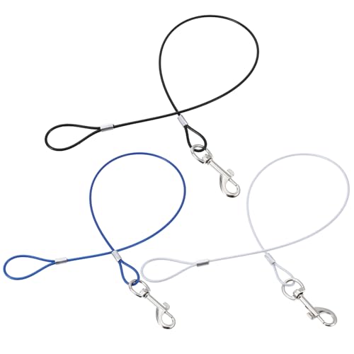 3 Stück Hundeleine Verlängerungsseil, Kausichere Hundeleinen, Bissfeste Hausleine für Hunde, Kausicherfest Hundekette Metall Kabel Leine für Kleine Mittelgroße Hunde (65 cm, Schwarz/Blau/Transparent) von Xinjoduz