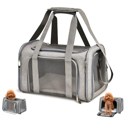 Transporttasche Katze Hund mit Schultergurt,Tragbar katzentransporttasche für Hunde Katzen bis zu 7kg,Faltbare Atmungsaktiv Tragetasche,Haustiertasche für Mittelgroße Kleine Haustiere(Grau,45x30x30cm) von Xinxinphi