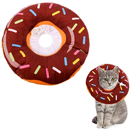 Xinzistar Halskrause Katzen Halsband Soft Weich Katze Schutzkragen Anti Biss Safety Einstellbarer Schützender Kragen für Haustiere Katzen Hunde Welpen Kätzchen (Braun Donut, M) von Xinzistar