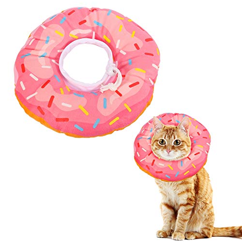 Xinzistar Halskrause Katzen Halsband Soft Weich Katze Schutzkragen Anti Biss Safety Einstellbarer Schützender Kragen für Haustiere Katzen Hunde Welpen Kätzchen (Rosa Donut, M) von Xinzistar