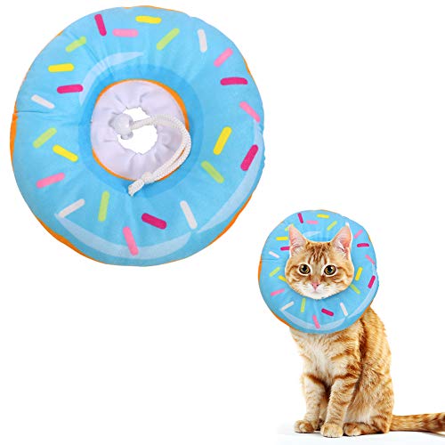 Xinzistar Halskrause Katzen Halsband Soft Weich Katze Schutzkragen Anti Biss Safety Einstellbarer Schützender Kragen für Haustiere Katzen Hunde Welpen Kätzchen (Blau Donut, M) von Xinzistar