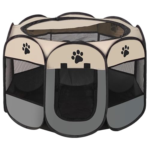 Faltbarer Haustier-Laufstall mit Aufbewahrungstasche – robuster Hunde-Laufstall mit Abdeckung, ausbruchsicherer Kätzchenkäfig & tragbarer Welpengehege für den Innen- und Außenbereich (L, Grau) von XiongDaFaFa