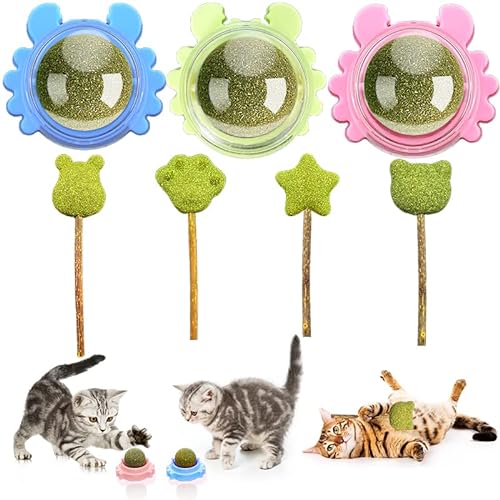 Xionghonglong 7 Stück Katzenminze Balls Spielzeug für Katze,Katzenminze Roller für Katze Zähne Knirschen,Essbares Kätzchenspielzeug zum Zahnreinigung,360° Drehbare Katzenminze Kugel mit Deckel von Xionghonglong