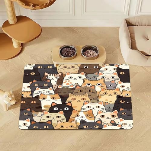 Futtermatte für Haustiere, Tischset für Katzen Hunde,Pet Teppich,Spritzwassergeschützt,Saugfähig,Leicht zu Reinigen,Waschbar,Kieselgur,Wassernapfmatte für Cat Dog (Muster 4,50x80 cm) von Xisnuient