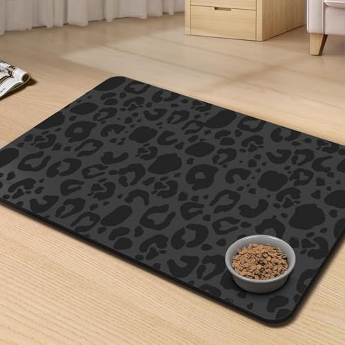 Futtermatte für Haustiere,saugfähiges Platzset für Futter-Wassernapf mit Wasserdichter Gummirückseite,Fleckenfrei,Schnelltrocknend,Wassermatte für Hunde Katzen (Schwarz 1,30x40 cm) von Xisnuient