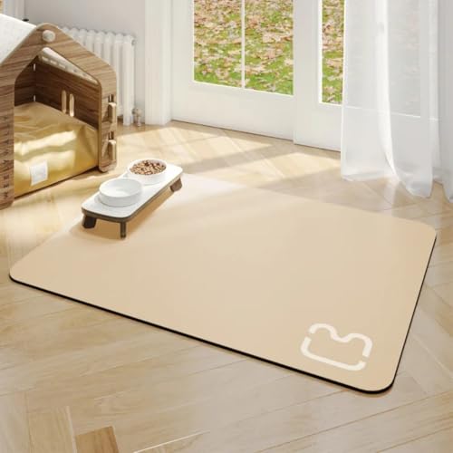 Futterunterlagen für Haustiere,Futternapfunterlage,Hundenapfunterlage,rutschfest,Super saugfähig,Leicht zu reinigen,Waschbare Futtermatten für Hunde Katzen,Haustier Teppich (Beige,50x80 cm) von Xisnuient