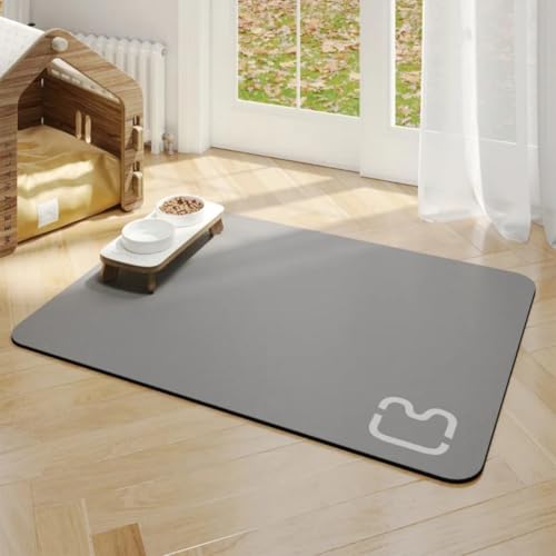 Futterunterlagen für Haustiere,Futternapfunterlage,Hundenapfunterlage,rutschfest,Super saugfähig,Leicht zu reinigen,Waschbare Futtermatten für Hunde Katzen,Haustier Teppich (Hellgrau,40x60 cm) von Xisnuient